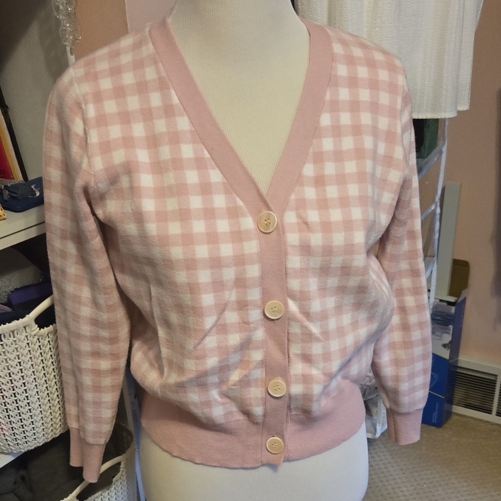 Pink Gingham Women's Sweater